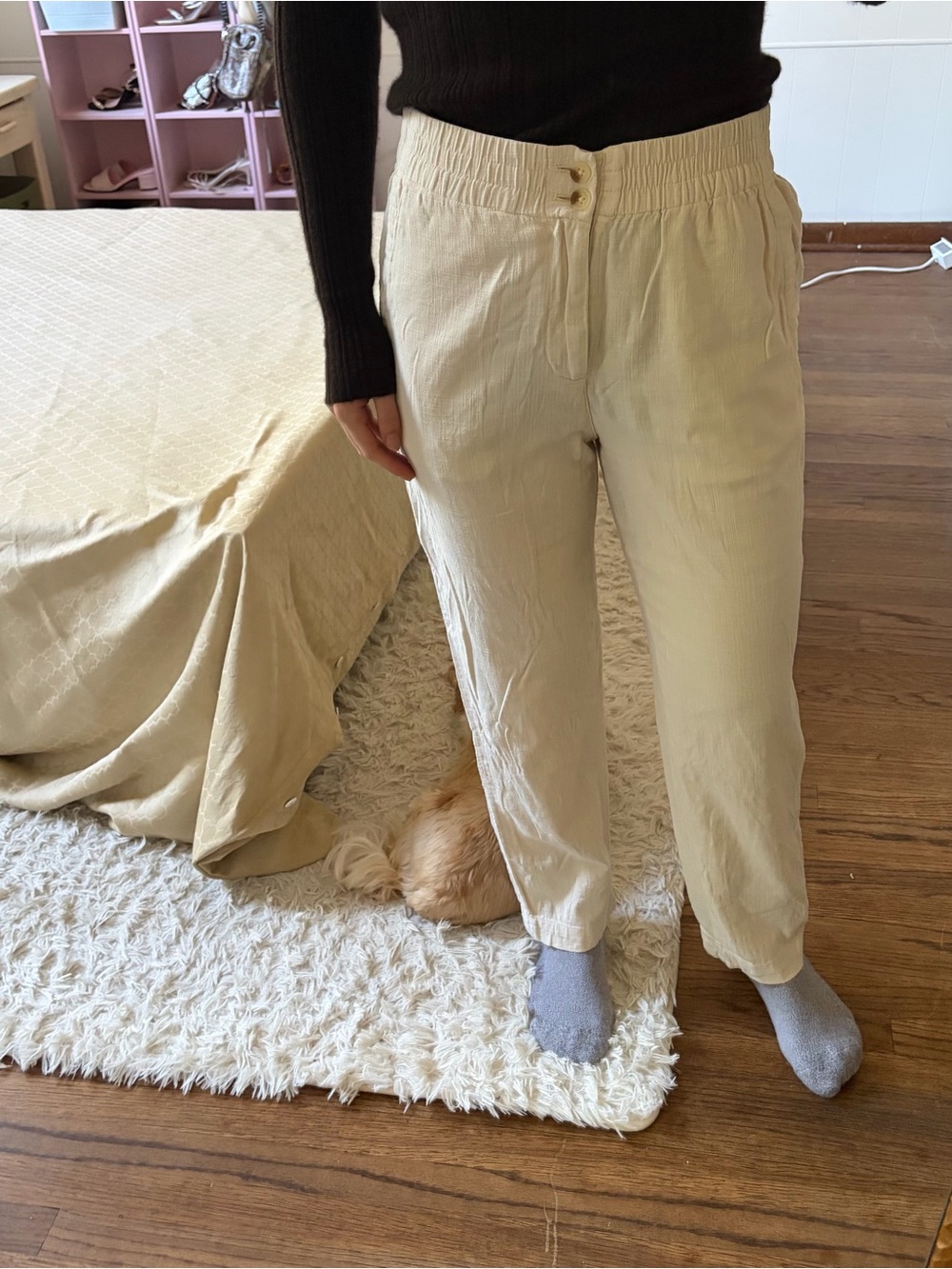 Marine Layer Cream Elle Cotton Straight Leg Relaxed Crop Pants Women’s Small - Picture 11 of 11